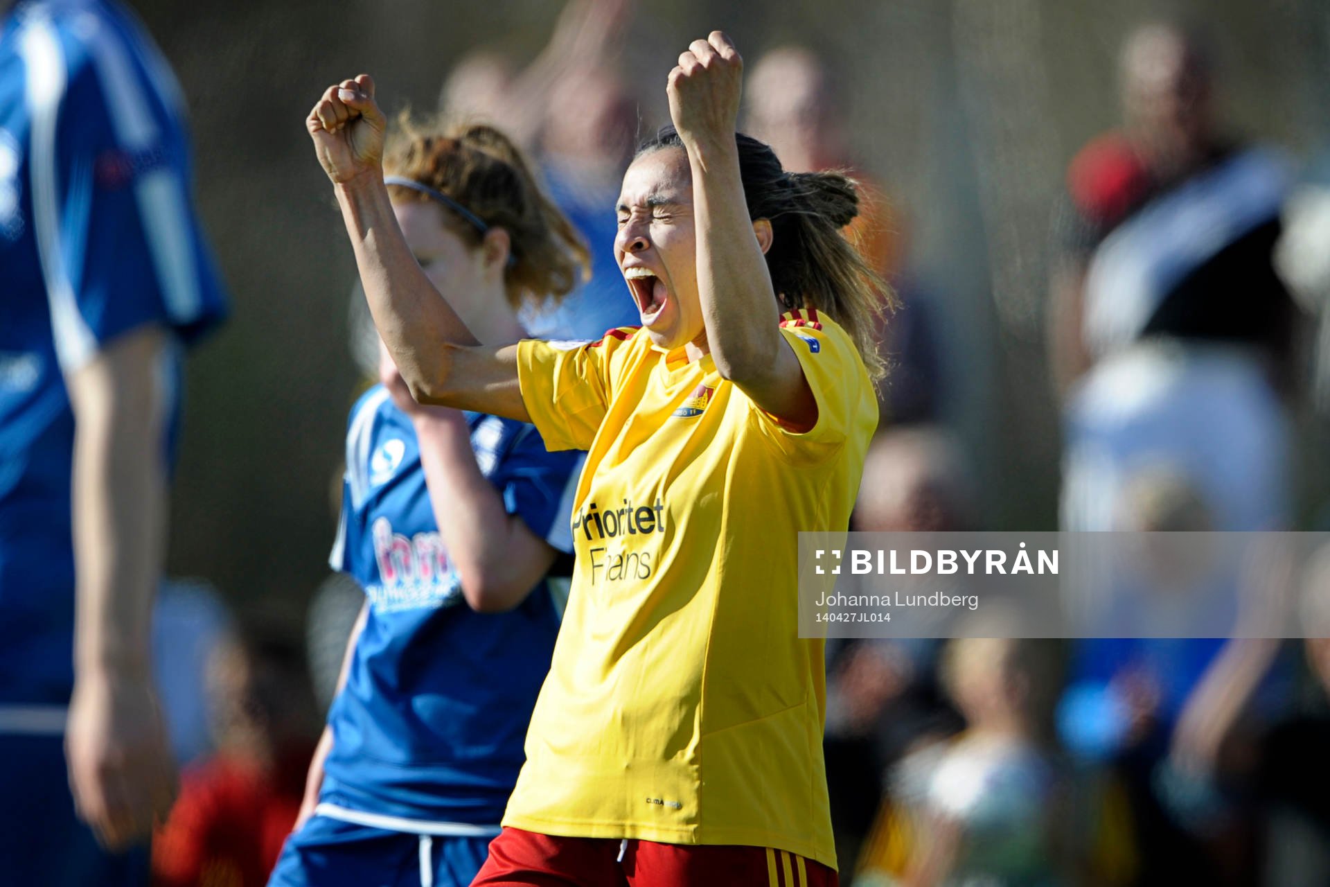 Tyresös Marta Vieira da Silva firar hon gjort 3-0 under fotbollsmatchen i Womens Champions League mellan Tyresö och Birmingham den 27 april 2014 i Stockholm.