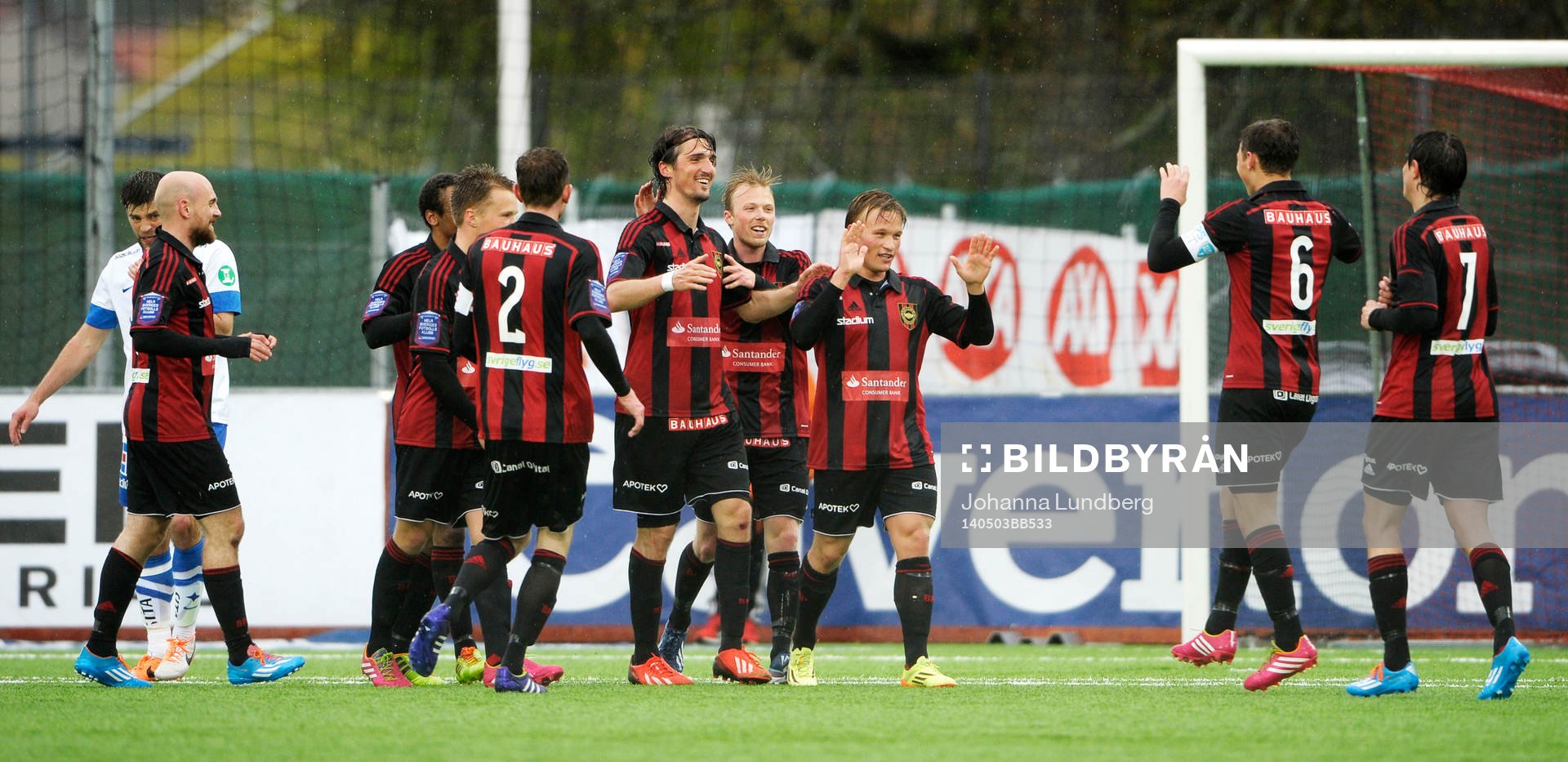 Brommapojkarnas Dardan Rexhepi jublar efter 3-0 under fotbollsmatchen i Allsvenskan mellan Brommapojkarna och Norrköping den 3 maj 2014 i Stockholm.