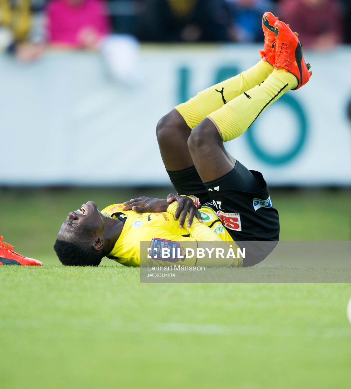 Mjällbys Kwame Bonsu  i matchen i allsvenskan mellan