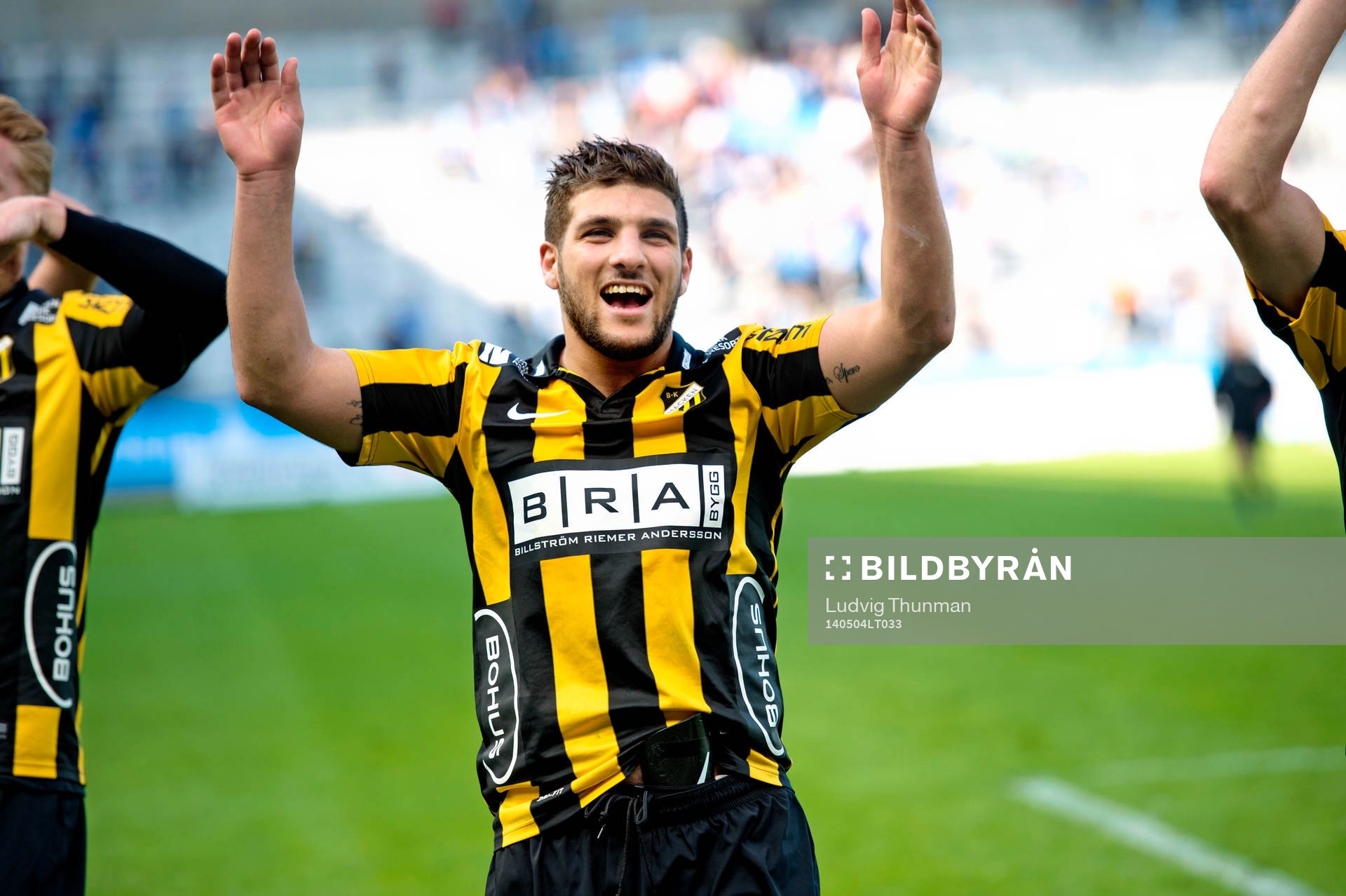 Häckens Moestafa El Kabir firar segern efter matchen i Allsvenskan mellan Malmö FF och Häcken den 4 maj 2014 i Malmö. 