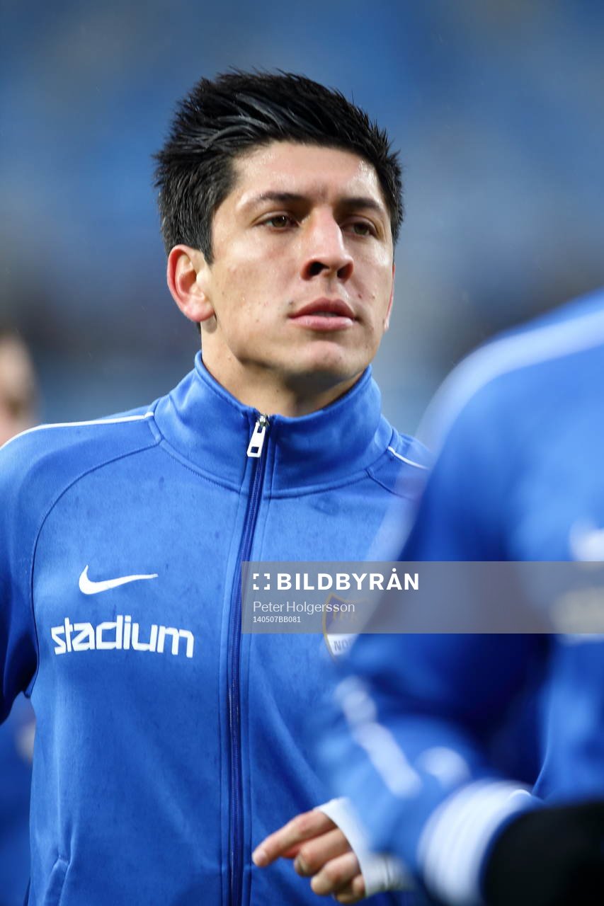 Norrköpings Christopher Meneses Barrantes tillbaka efter skada under fotbollsmatchen i allsvenskan mellan Norrköping och Åtvidaberg den 07 maj 2014 i Norrköping.