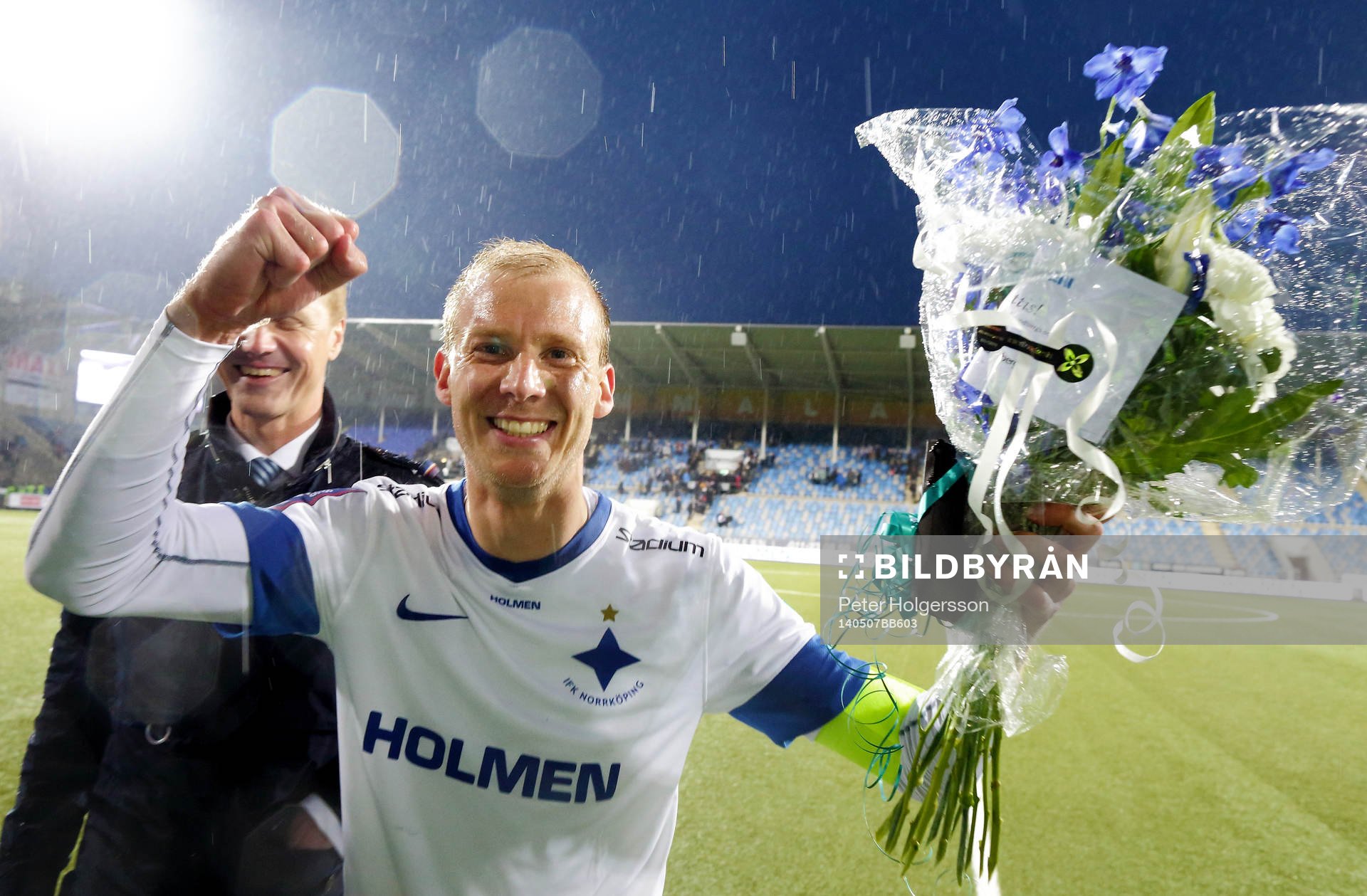Norrköpings Andreas Johansson jublar efter segern under fotbollsmatchen i allsvenskan mellan Norrköping och Åtvidaberg den 07 maj 2014 i Norrköping.