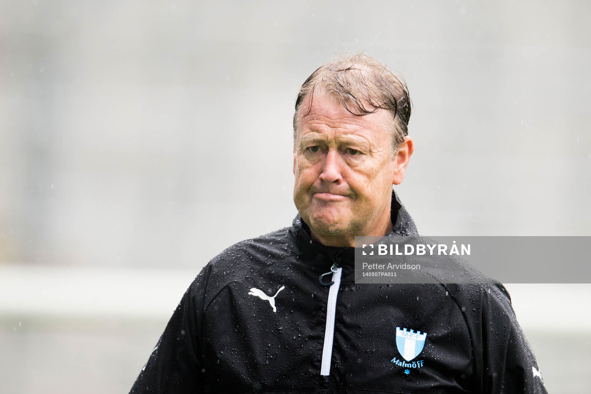 Malmö FFs tränare Åge Hareide under Malmö FFs träning inför derbyt mot Helsingborg den 7 maj 2014 i Malmö.