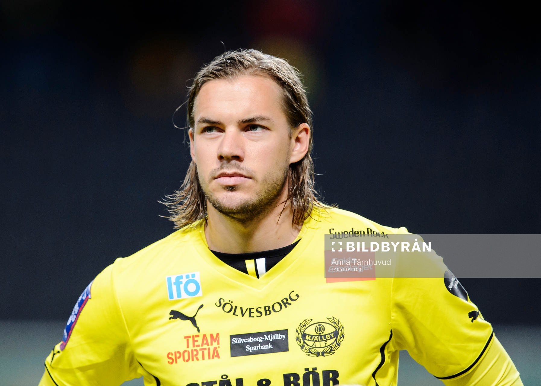 Porträtt på Mjällbys Danny Ervik innan fotbollsmatchen i Allsvenskan mellan AIK och Mjällby den 11 maj 2014.