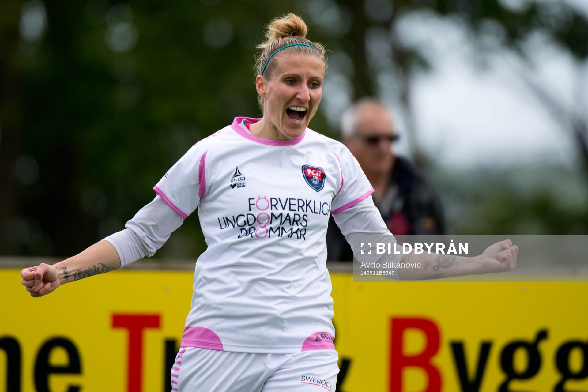 Rosengårds Anja Mittag jublar under nder fotbollsmatchen i Damallsvenskan mellan Kristianstad och Rosengård den 11 maj 2014 i Kristianstad