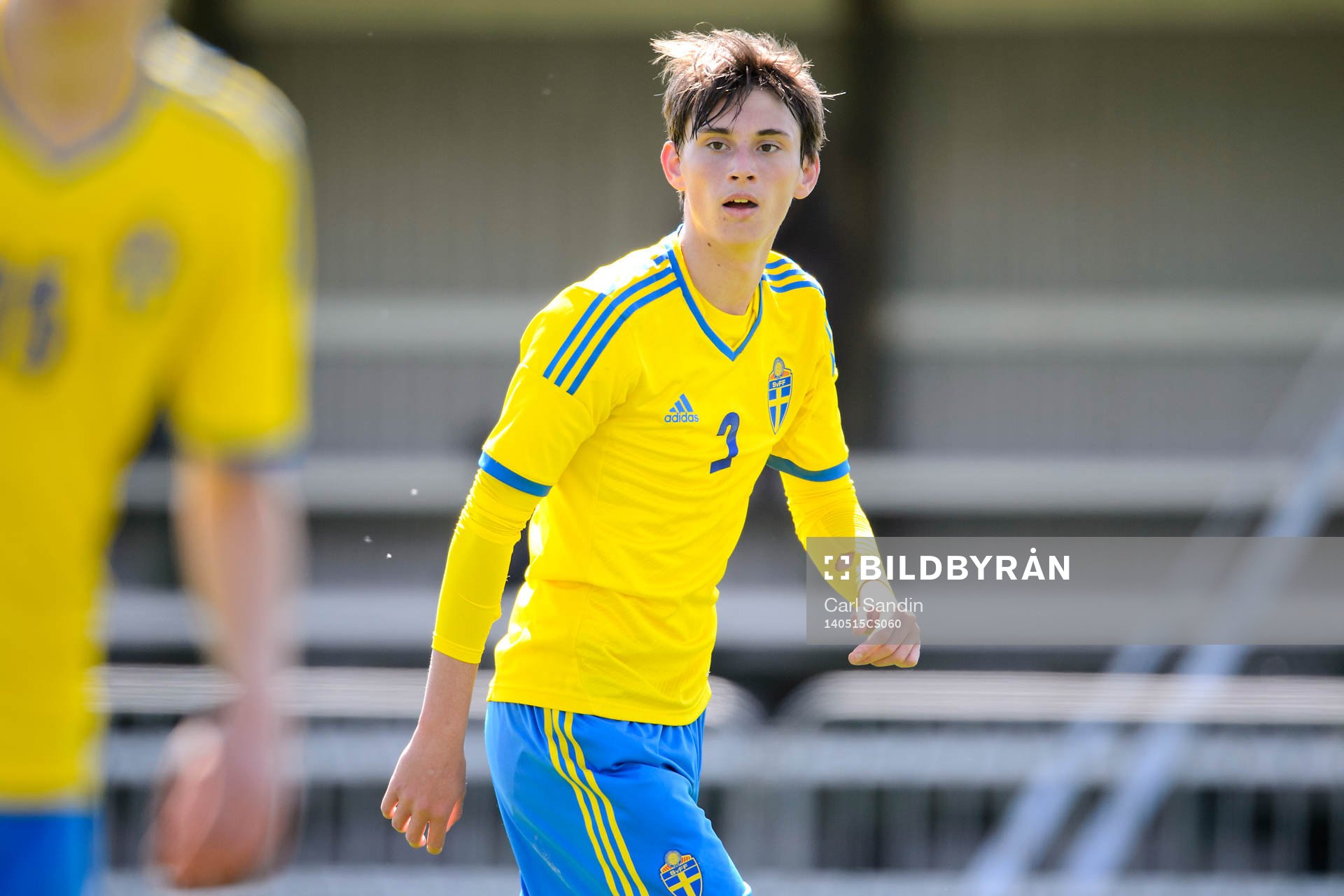 Sveriges Sebastian Heaver under fotbollsmatchen mellan Sverige och Belgien den 15 maj 2014 i Vinberg.