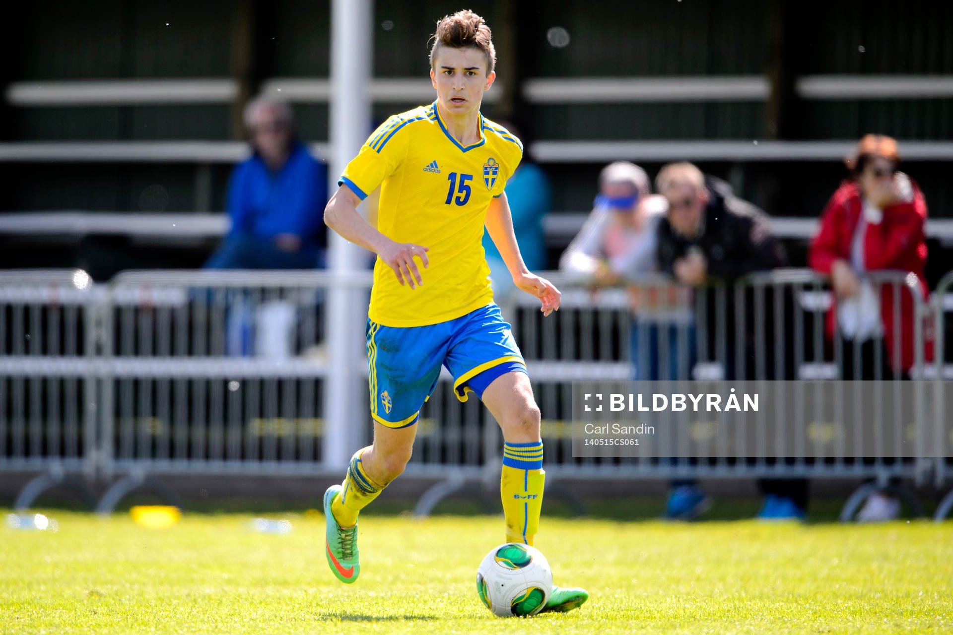 Sveriges Adin Bukva under fotbollsmatchen mellan Sverige och Belgien den 15 maj 2014 i Vinberg.