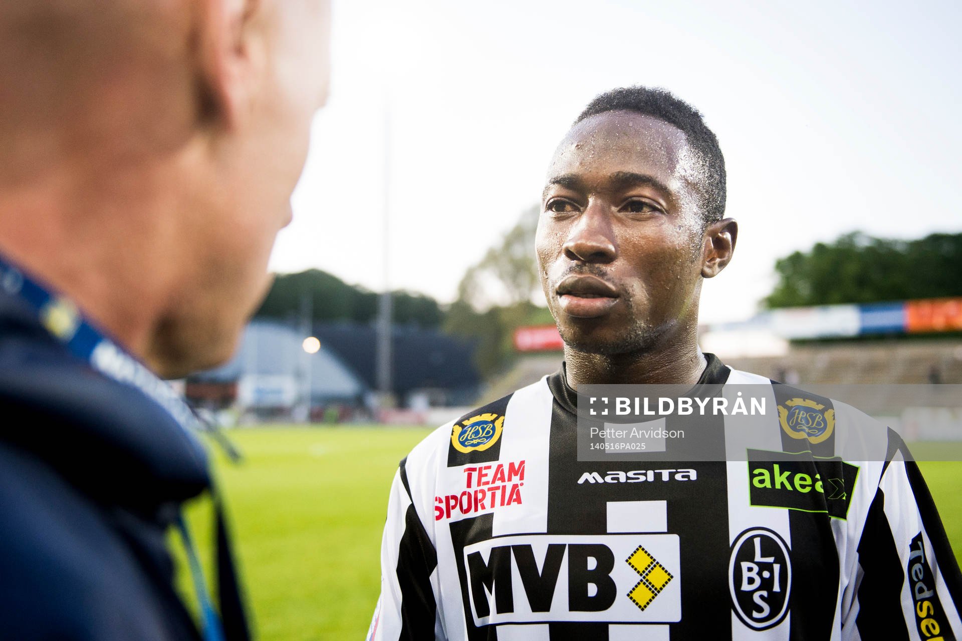 Landskronas nya spelare Sadat Karim efter fotbollsmatchen i Superettan mellan Landskrona BOIS och Gais den 16 maj 2014 i Landskrona.