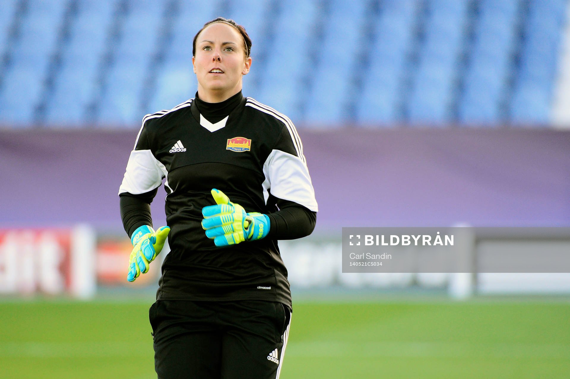 Tyresös målvakt Carola Söberg under en träning inför finalen i damernas Champions League den 21 maj 2014 i Lissabon, Portugal.