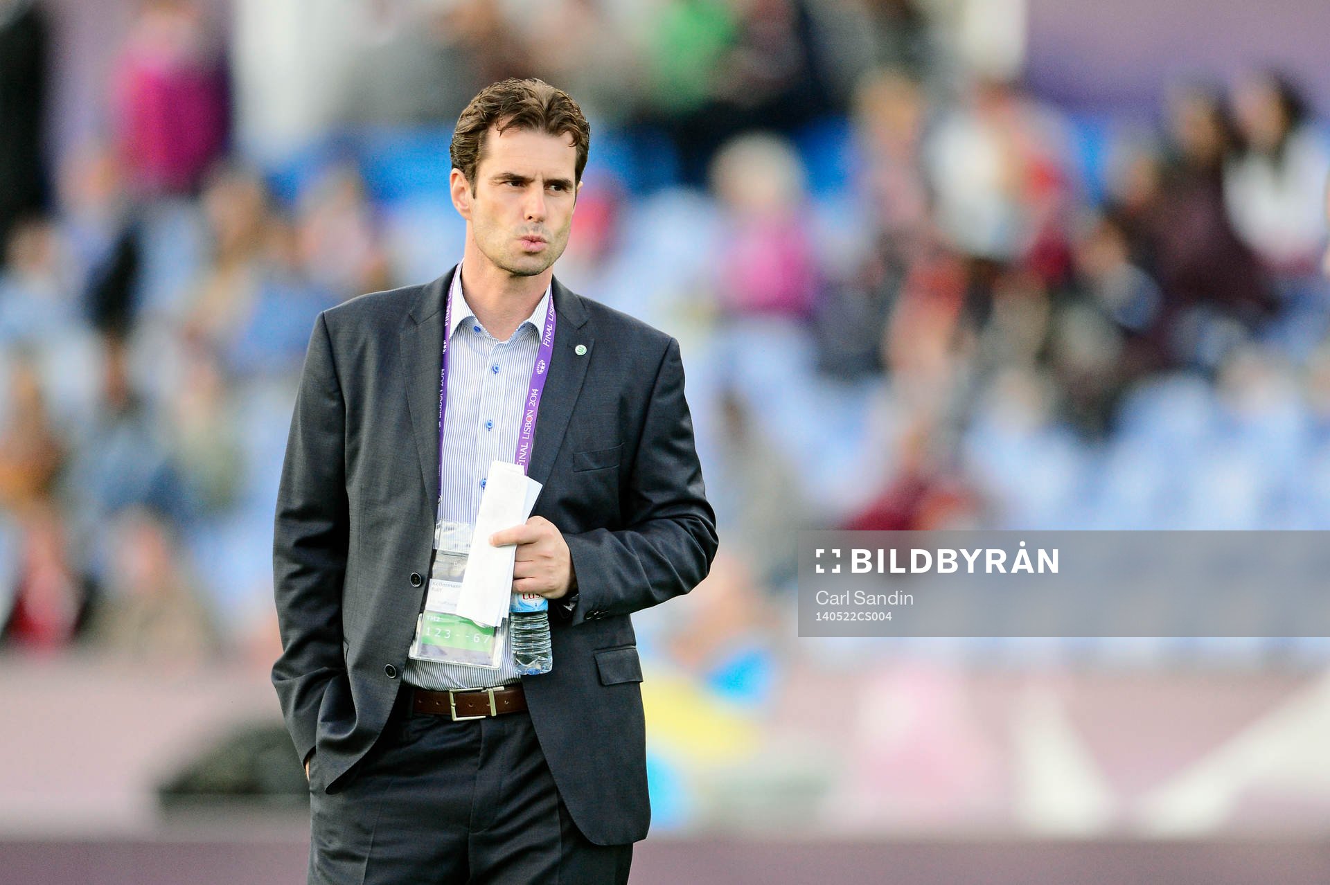 Wolfsburgs tränare Ralf Kellermann under finalen i damernas Champions League mellan Tyresö och Wolfsburg den 22 maj 2014 i Lissabon, Portugal.