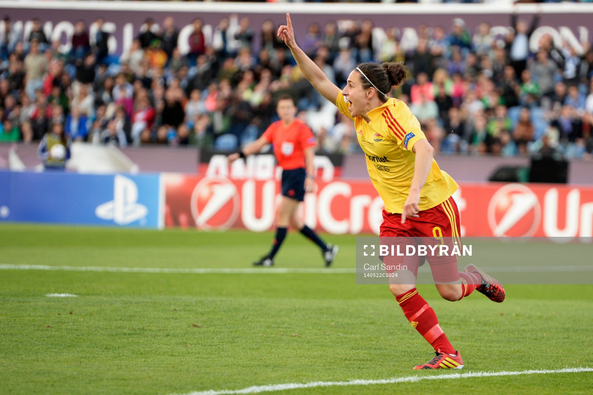 Tyresös Veronica Boquete jublar efter 2-0 under finalen i damernas Champions League mellan Tyresö och Wolfsburg den 22 maj 2014 i Lissabon, Portugal.