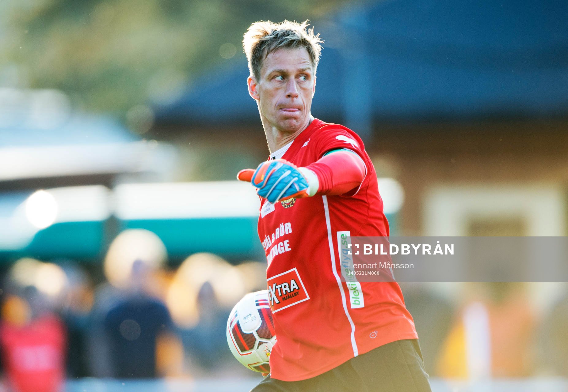 Mjällbys målvakt Mattias Asper  i den allsvenska matchen mellan Mjällby och Malmö FF i Hällevik 22 maj  2014.