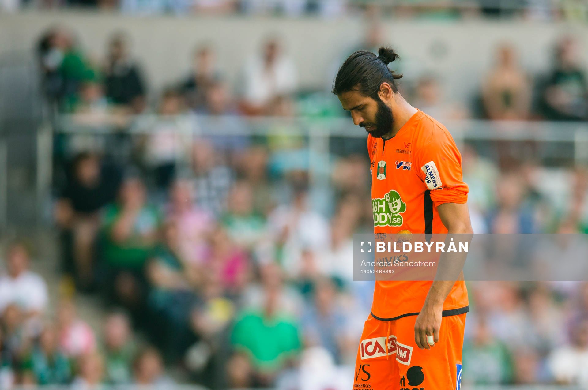 Varbergs Ali Sinan Ayranci ser deppig ut under fotbollsmatchen i Superettan mellan Hammarby och Varberg den 24 Maj 2014 i Stockholm. 