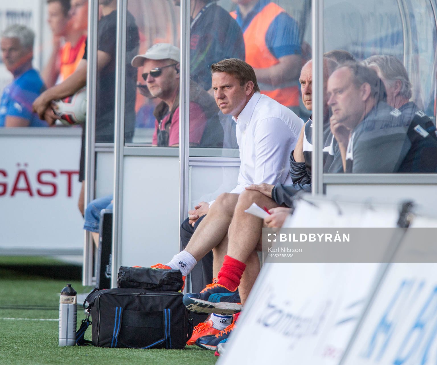 Kalmars tränare Hans Eklund under fotbollsmatchen i  i Allsvenskan mellan Kalmar och Helsingborg den 25 May 2014 i Kalmar.