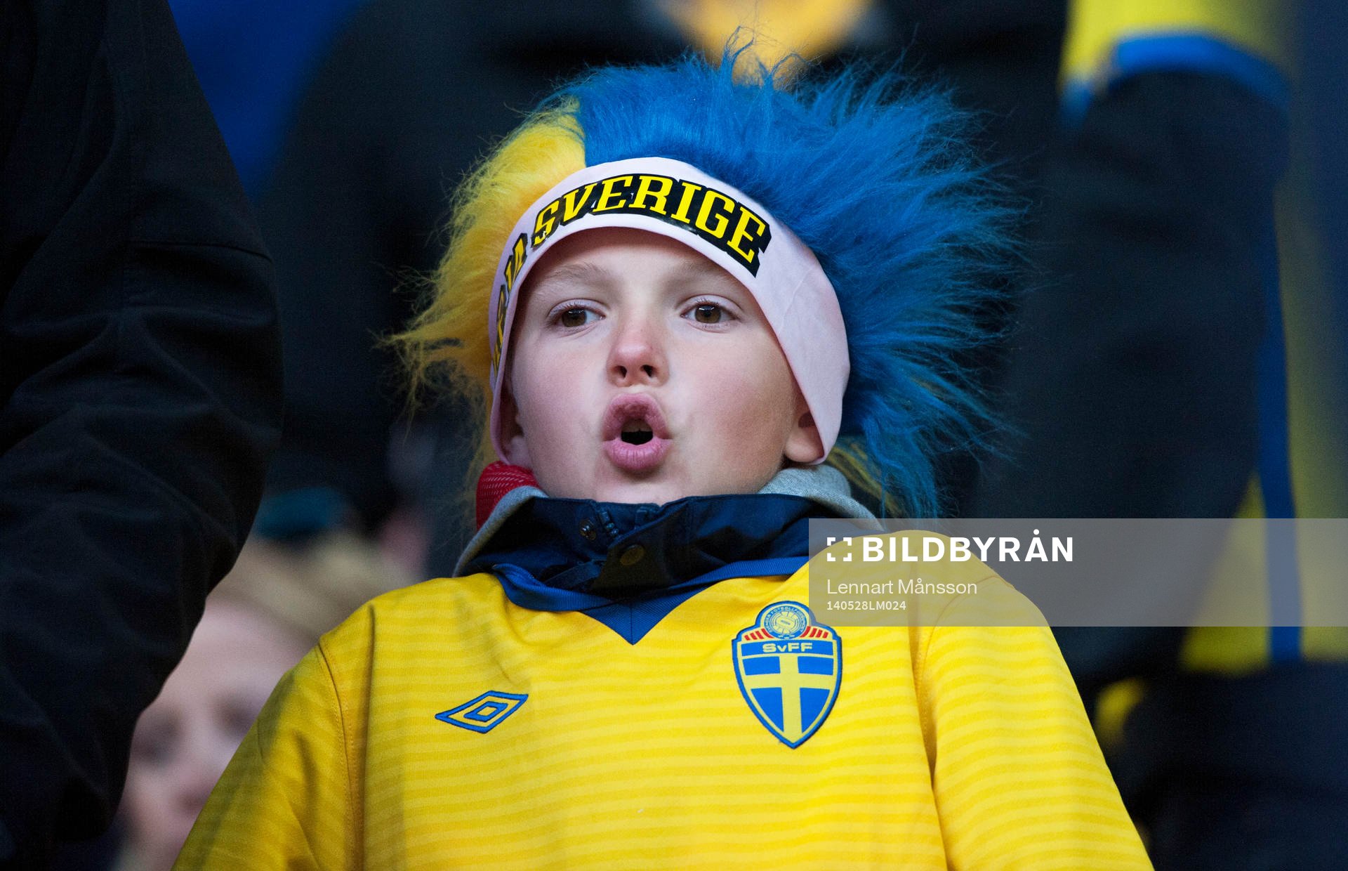  Svenska supporters i landskampen mellan Danmark och Sverige i Köpenhamn 28 maj  2014.
