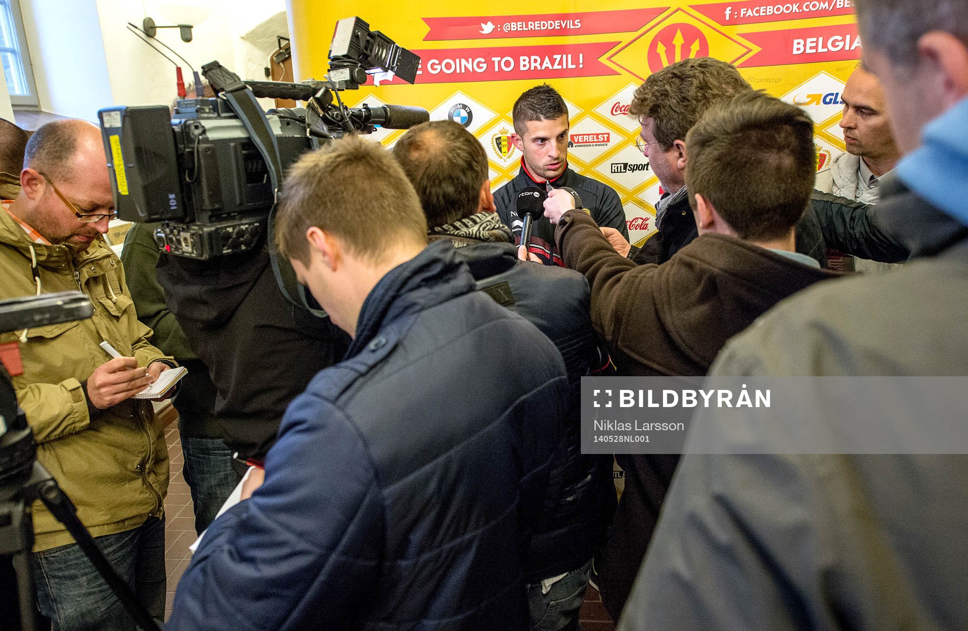 Belgiens Kevin Mirallas under en intervju den 28 april 2014 i Stockholm.