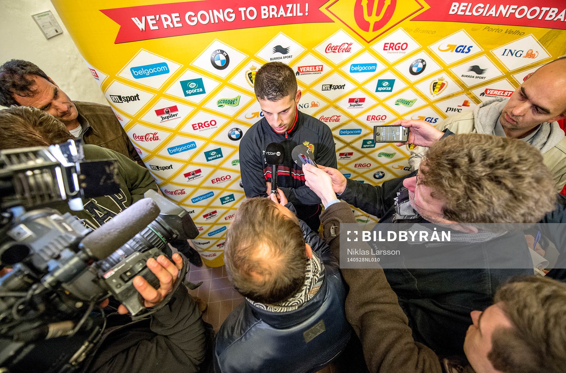 Belgiens Kevin Mirallas under en intervju den 28 april 2014 i Stockholm.