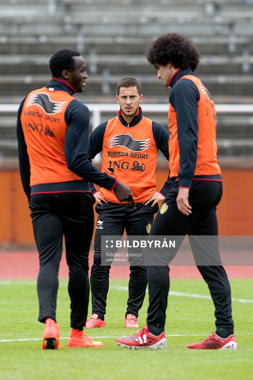 Belgiens Eden Hazard, Romelu Lukaku och Marouane Fellaini