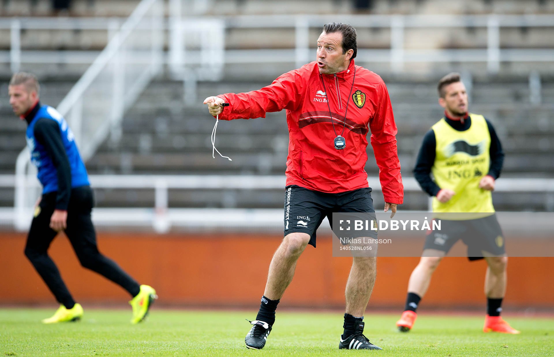 Belgiens förbundskapten Marc Wilmots under en träning den 28 april 2014 i Stockholm.