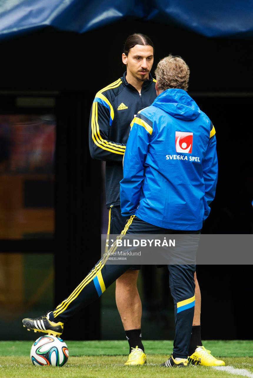 Zlatan Ibrahimovic pratar med förbundskapten Erik Hamrén