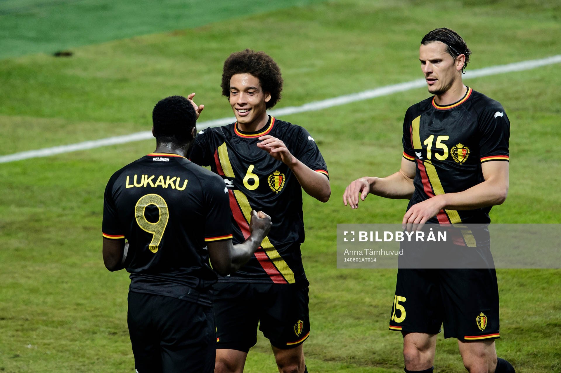 Belgiens Romelu Lukaku, Axel Witsel och Daniel Van Buyten
