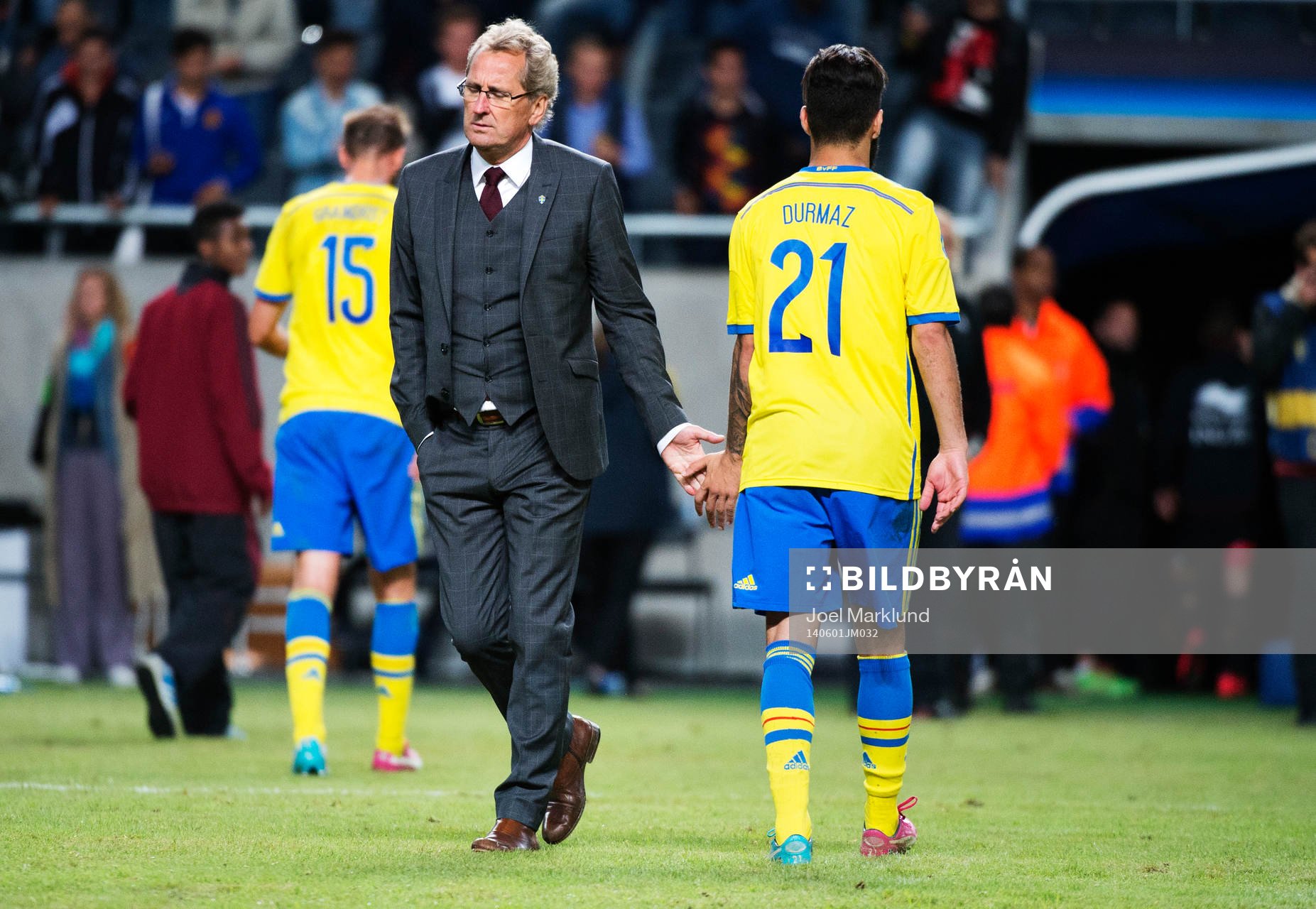Sveriges förbundskapten Erik Hamrén och Jimmy Durmaz