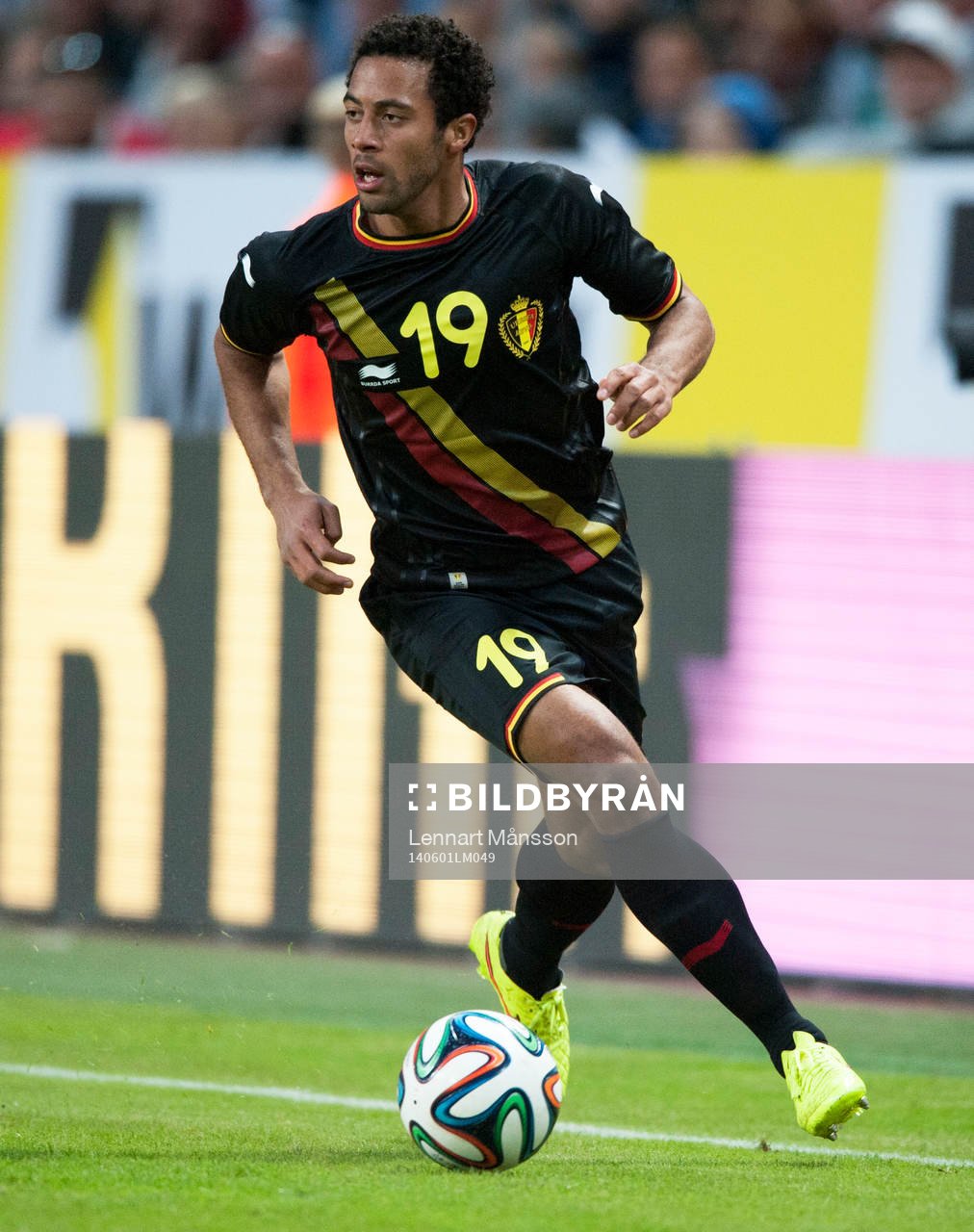  Belgiens Moussa Dembele  i träningslandskampen i mellan Sverige och Belgien i Stockholm 1 juni 2014.