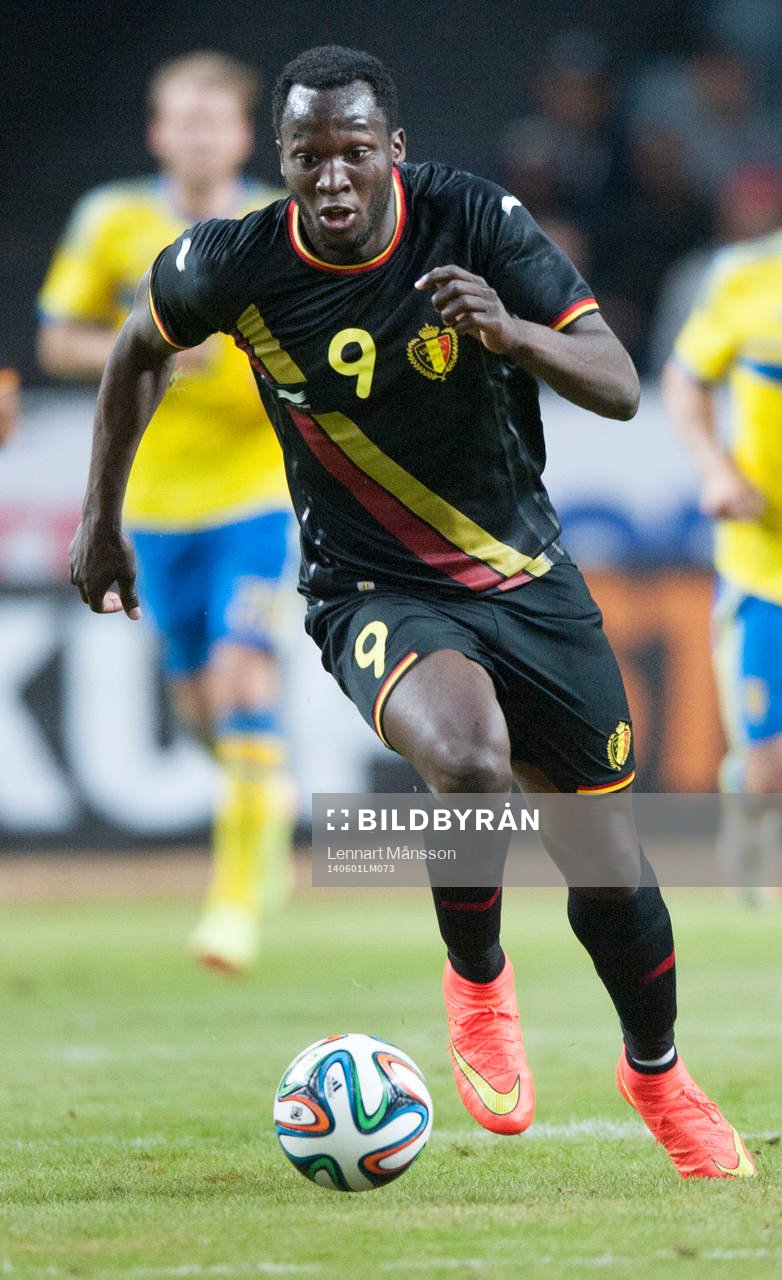Belgiens Romelu Lukaku i träningslandskampen i mellan Sverige och Belgien i Stockholm 1 juni 2014.