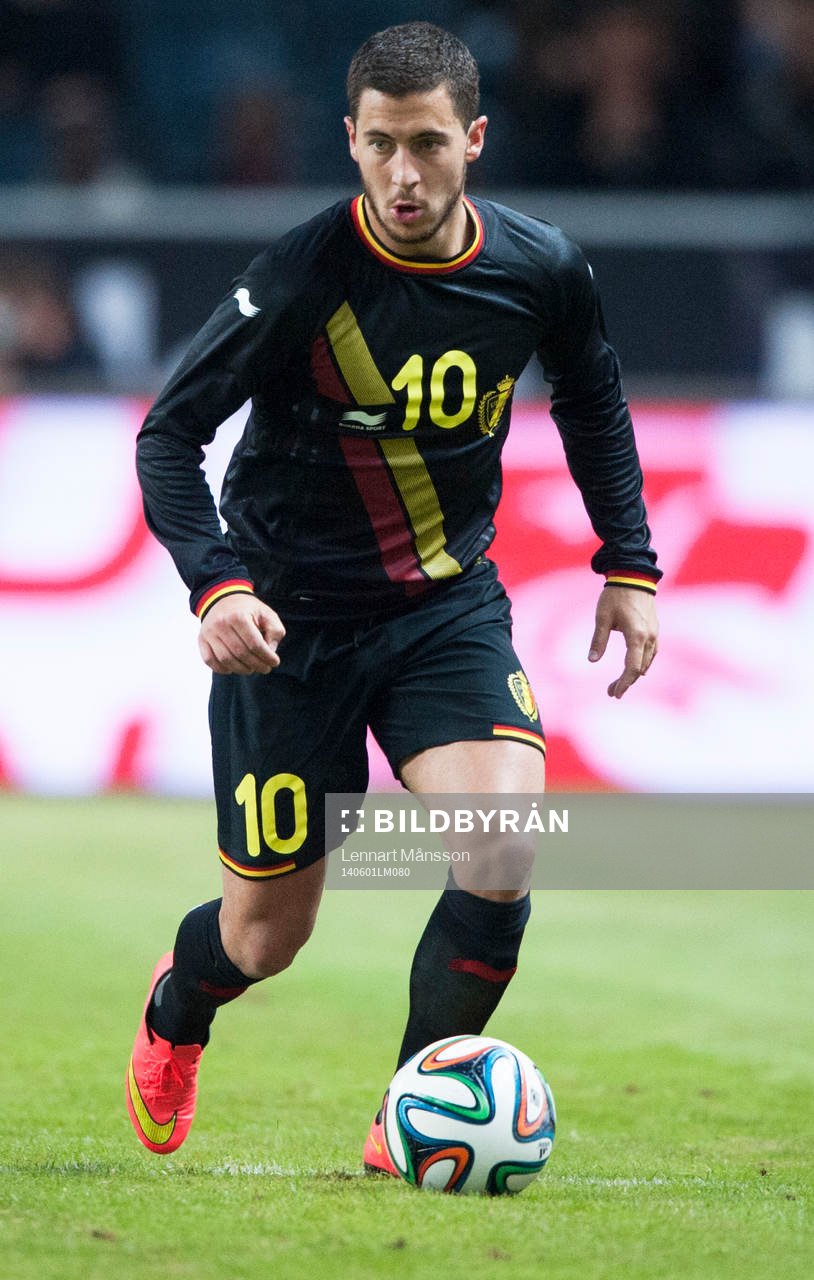 Belgiens Eden Hazard i träningslandskampen i mellan