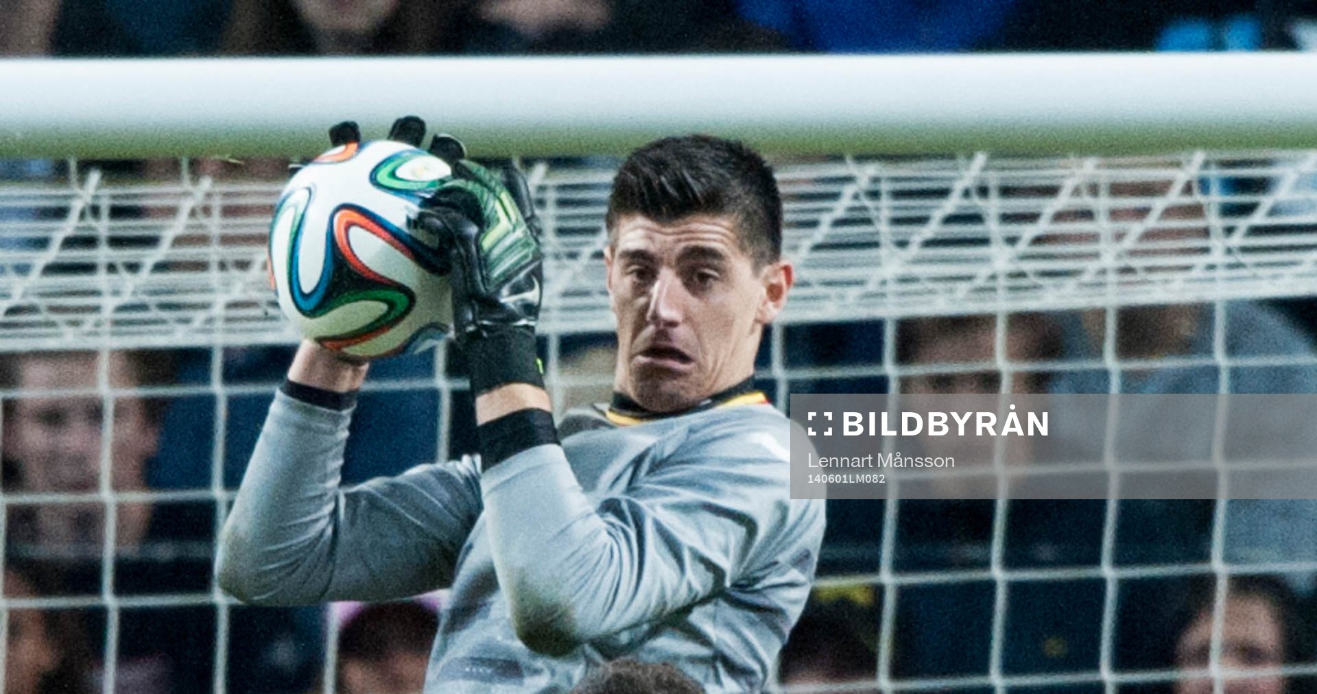 Belgiens målvakt Thibaut Courtois i träningslandskampen i mellan Sverige och Belgien i Stockholm 1 juni 2014.