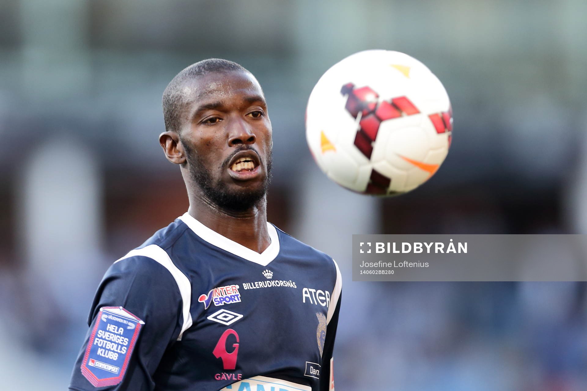 Gefles Dioh Williams i fotbollsmatchen mellan Norrköping och Gefle i Allsvenskan i fotboll den 02 juni 2014 i Norrköping.