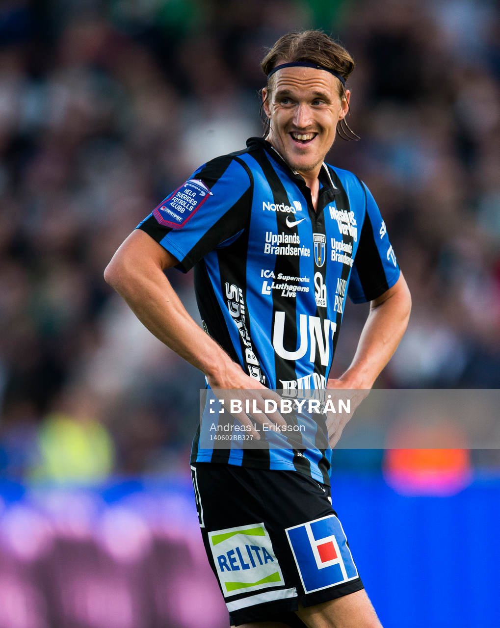 Sirius Kim Skoglund under fotbollsmatchen i Superettan mellan Sirius och Hammarby den 2 juni 2014 i Stockholm. 