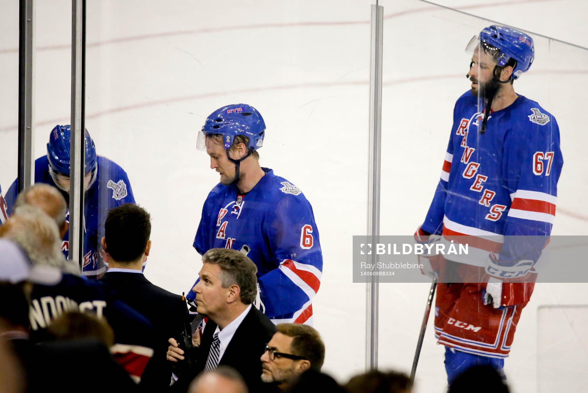 New York Rangers defenseman Anton Strålman (6) and left