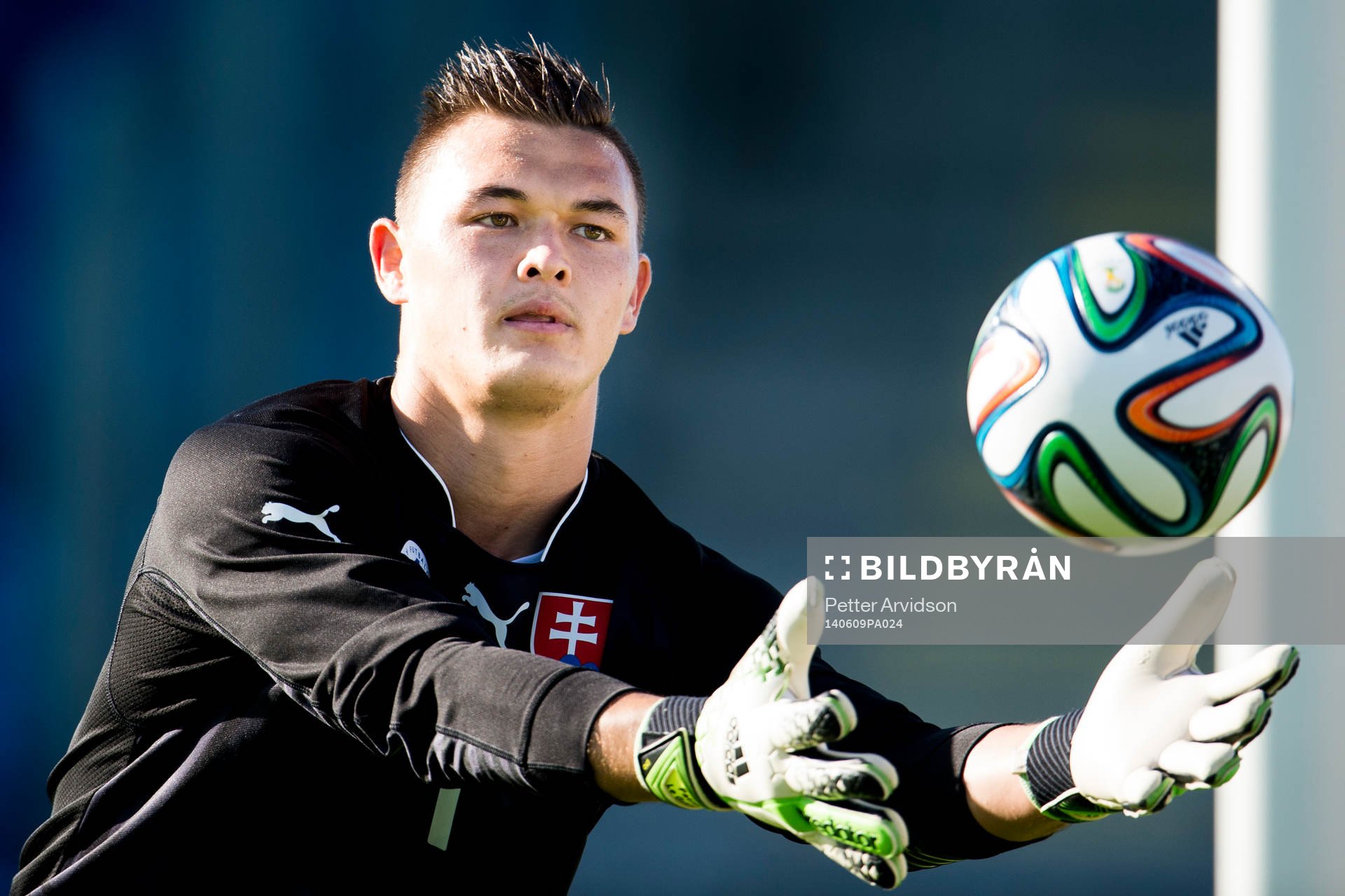 Slovakiens målvakt Patrik Le Giang under U21 fotbollslandskampen mellan Sverige och Slovakien den 9 juni 2014 i Trelleborg.
