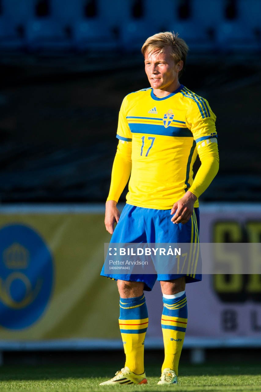 Sveriges Nicklas Bärkroth under U21 fotbollslandskampen mellan Sverige och Slovakien den 9 juni 2014 i Trelleborg.