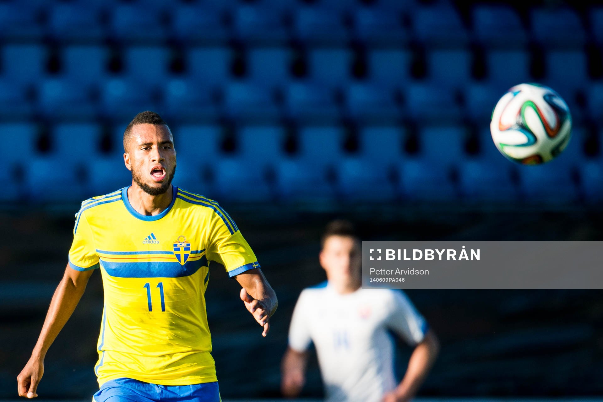 Sveriges Isaac Kiese Thelin under U21 fotbollslandskampen mellan Sverige och Slovakien den 9 juni 2014 i Trelleborg.