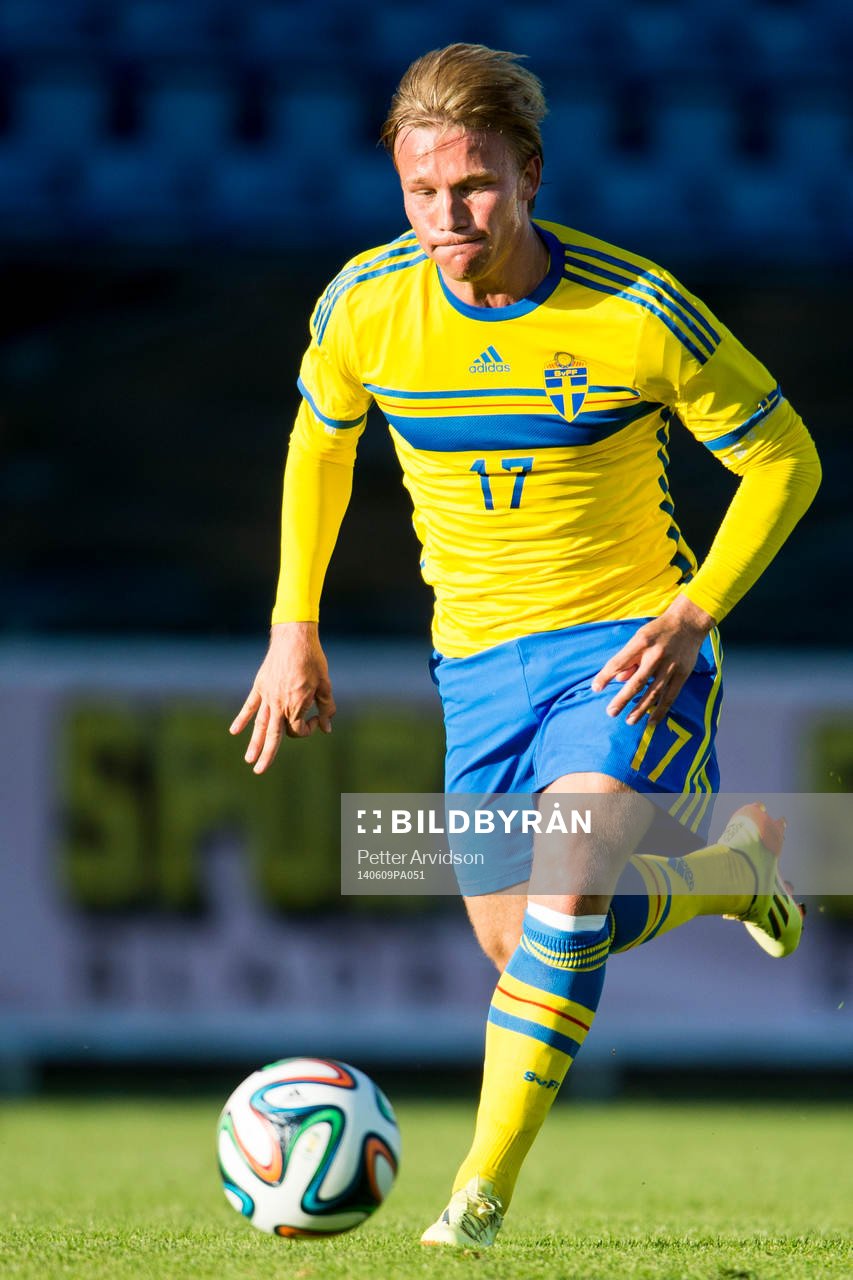 Sveriges Nicklas Bärkroth under U21 fotbollslandskampen mellan Sverige och Slovakien den 9 juni 2014 i Trelleborg.