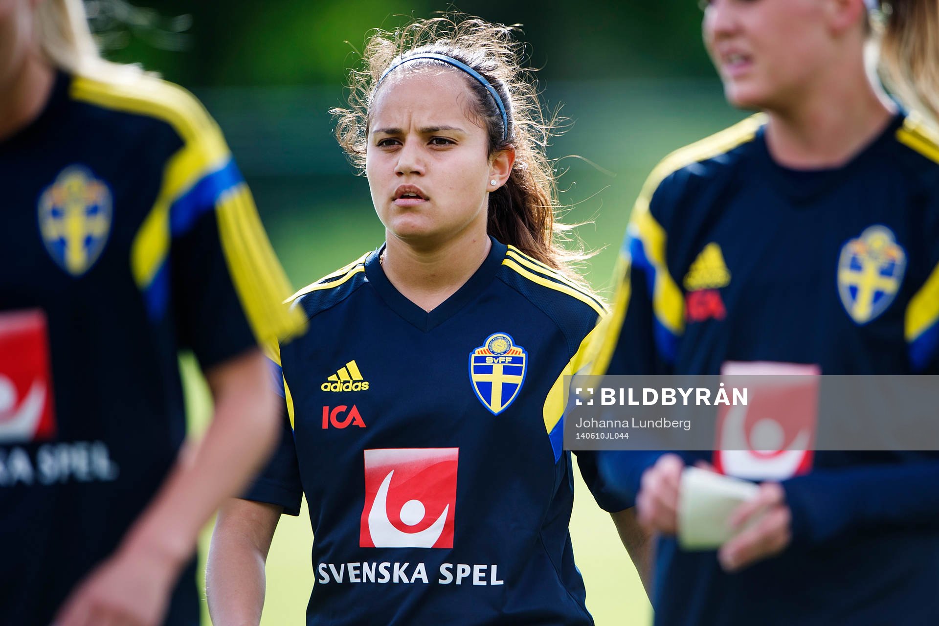 Sveriges Malin Diaz under en träning inför VM-kvalmatchen mot Skottland den 10 juni 2014 i Glasgow.