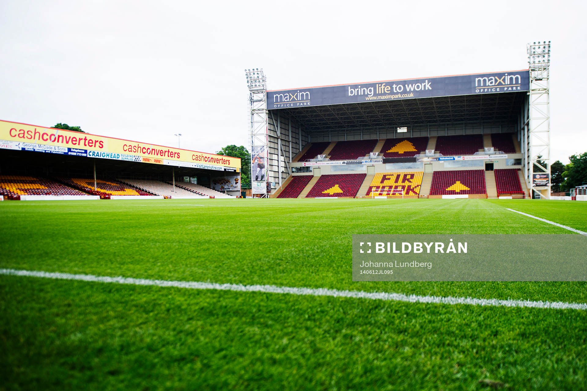 Arenan Fir Park i Motherwell inför kommande VM-kvalmatch mellan Skottland och Sverige den 12 juni 2014 i Glasgow.