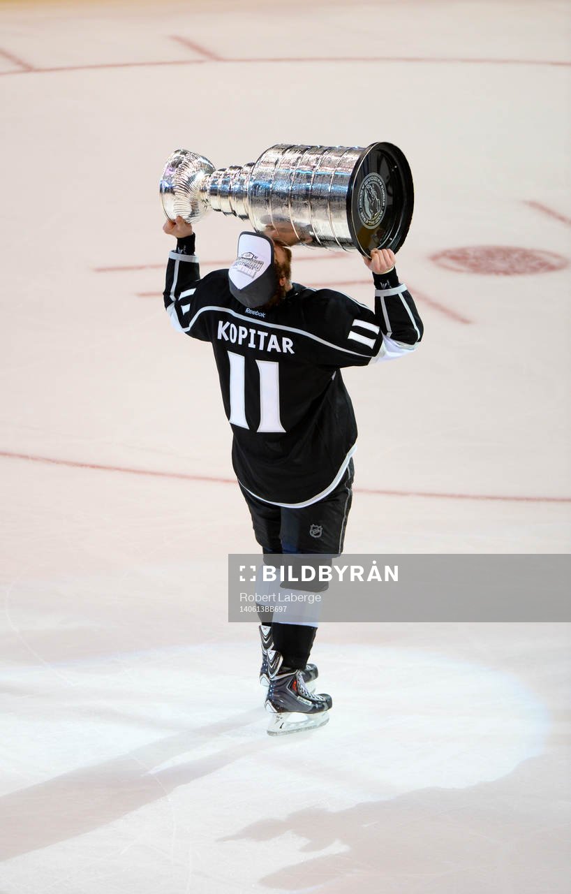 Anze Kopitar of the Los Angeles Kings lifts the Stanley Cup
