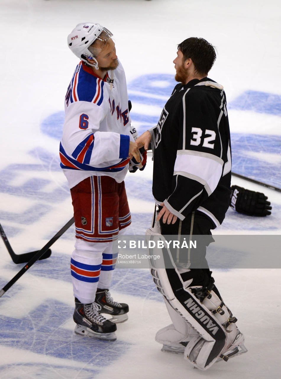 Anton Stralman of the New York Rangers shakes the hand of