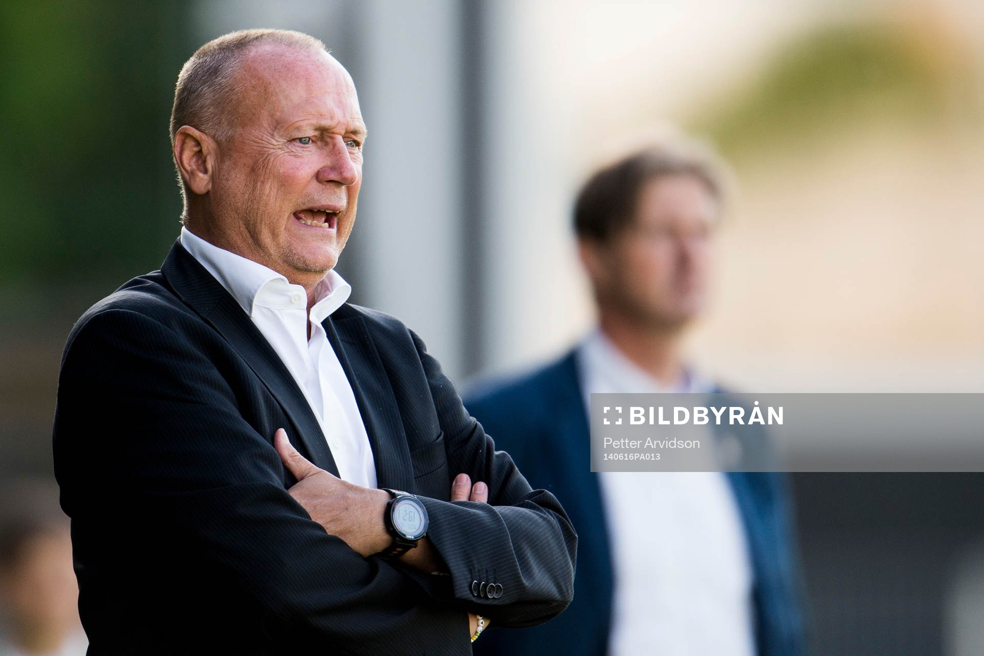 Assyriskas tränare Sören Åkeby under fotbollsmatchen i Superettan mellan Landskrona BOIS och Assyriska den 16 juni 2014 i Landskrona.