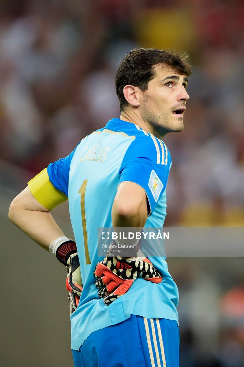 Spaniens målvakt Iker Casillas under fotbollsmatchen mellan Spanien och Chile under Fotbolls-VM den 18 juni 2014 i Rio de Janeiro.