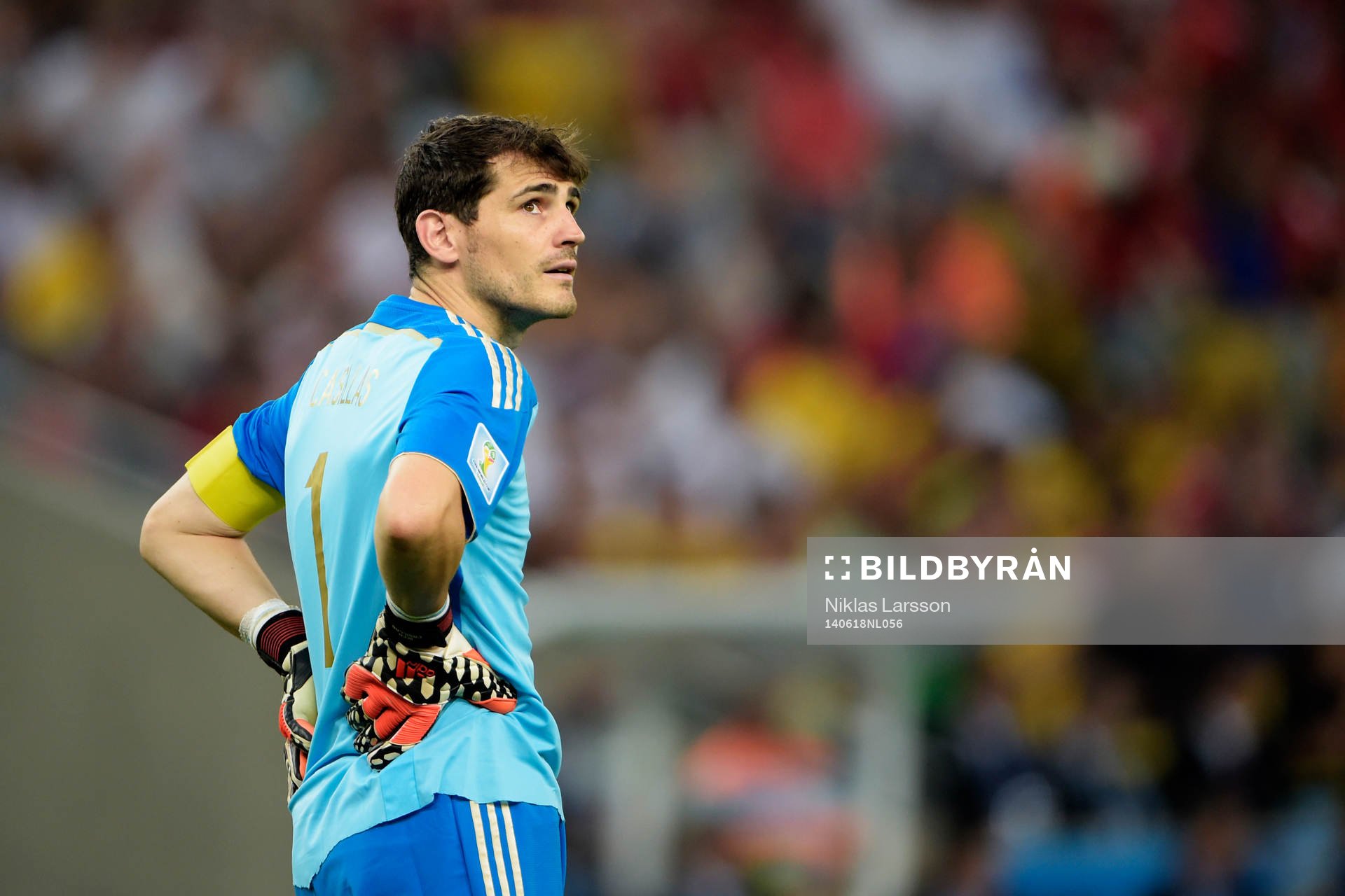 Spaniens målvakt Iker Casillas under fotbollsmatchen mellan Spanien och Chile under Fotbolls-VM den 18 juni 2014 i Rio de Janeiro.