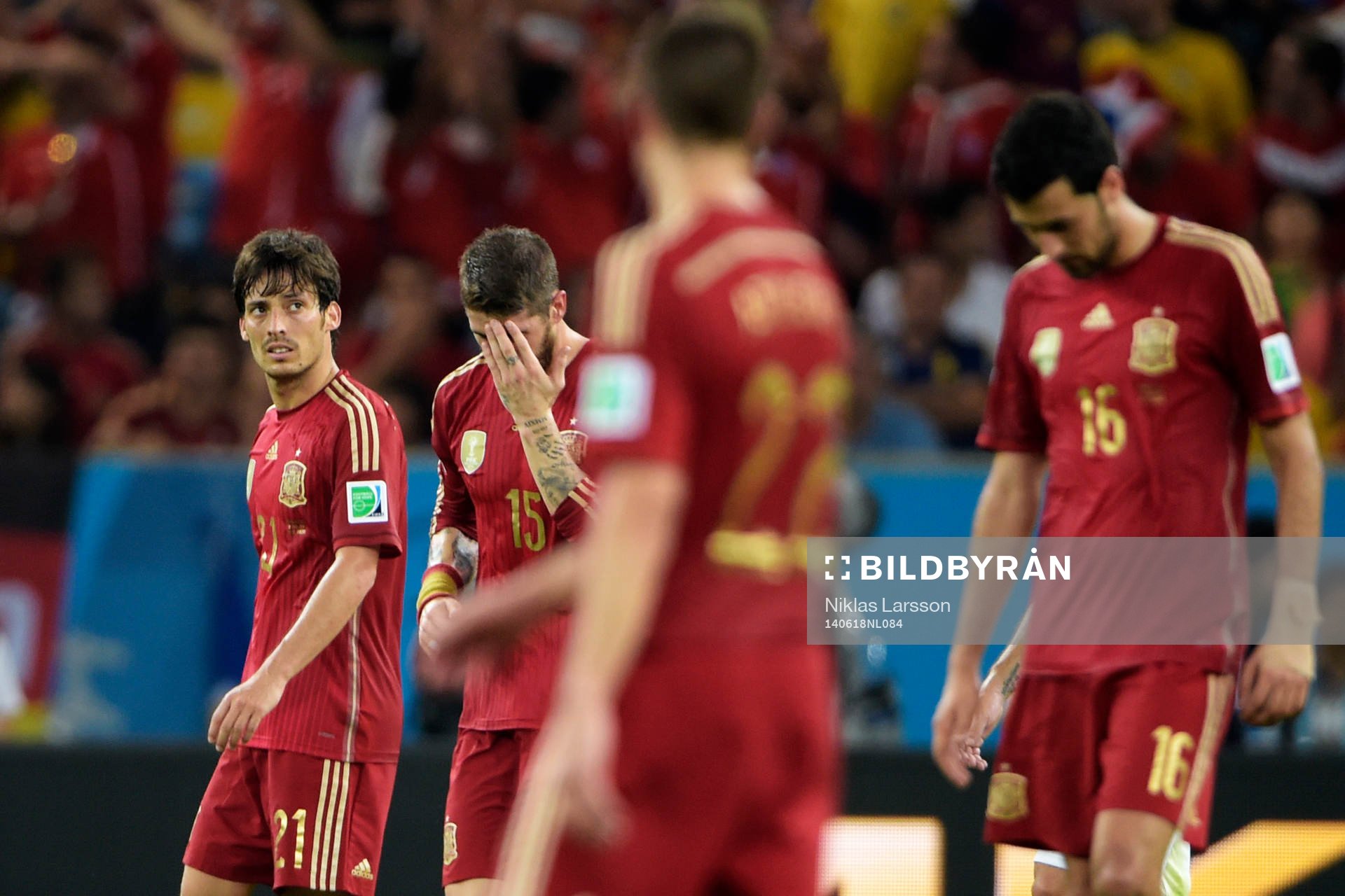 Spaniens David Silva Sergio Ramos Sergio Busquets deppar