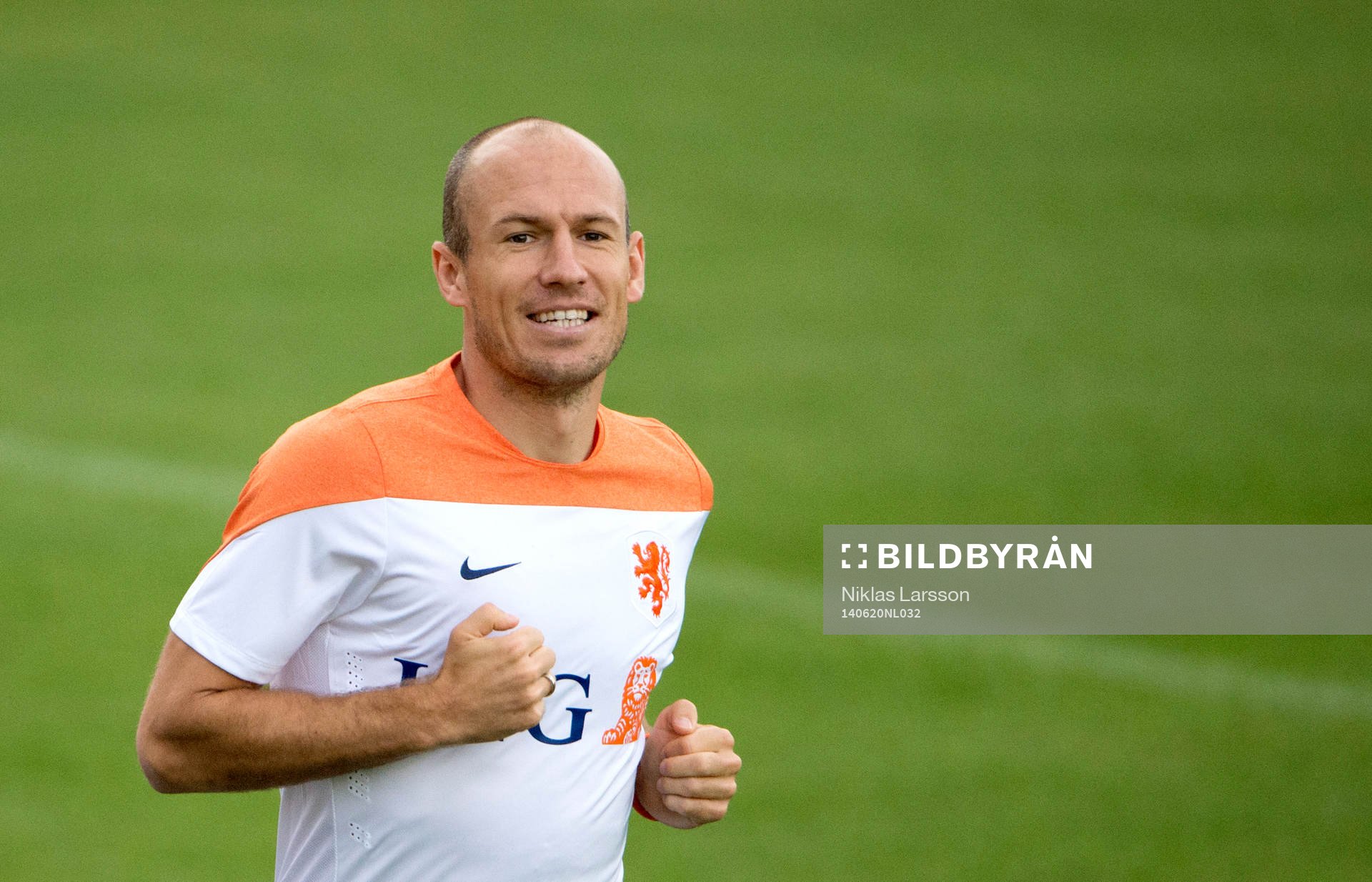 Hollands Arjen Robben under Hollands träning under Fotbolls-VM den 20 juni 2014 i Rio de Janeiro.