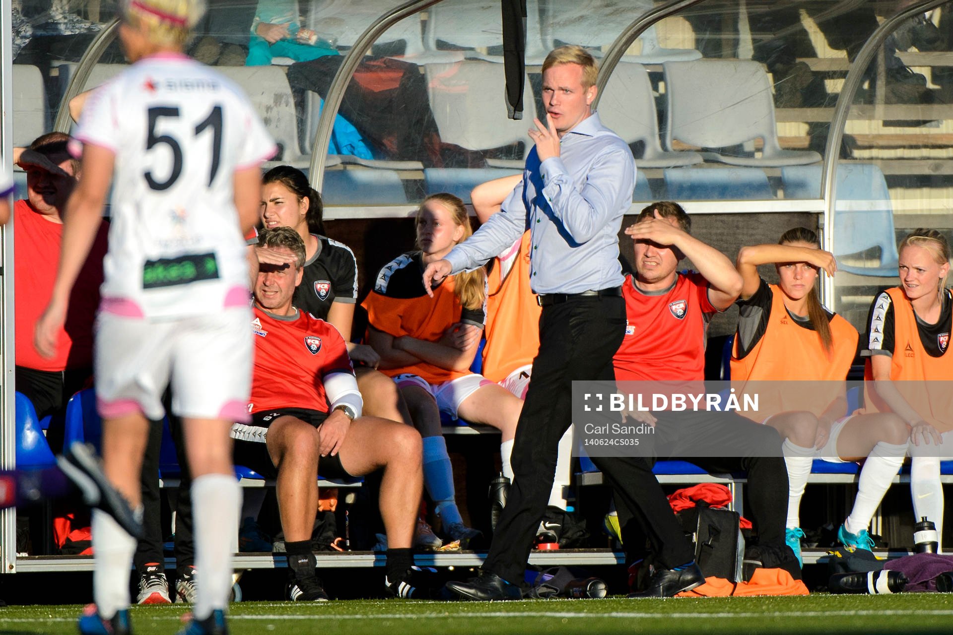 Rosengårds tränare Jonas Eidevall under fotbollsmatchen i damallsvenskan mellan Jitex och Rosengård den 24 maj 2014 i Mölndal.