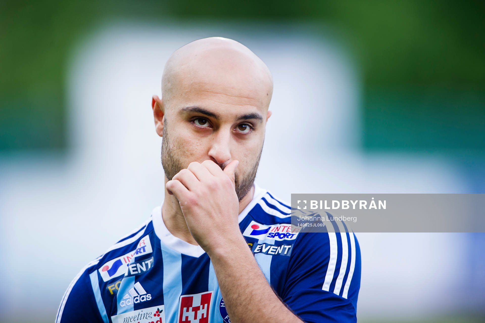 Husqvarnas Michael Ibrahim under fotbollsmatchen i Superettan mellan Syrianska och Husqvarna den 25 juni 2014 i Stockholm. 