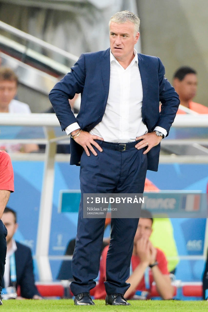 Frankrikes förbundskapten Didier Deschamps under fotbollsmatchen mellan Frankrike och Ecuador under fotbolls-VM den 25 juni 2014 i Rio de Janeiro.