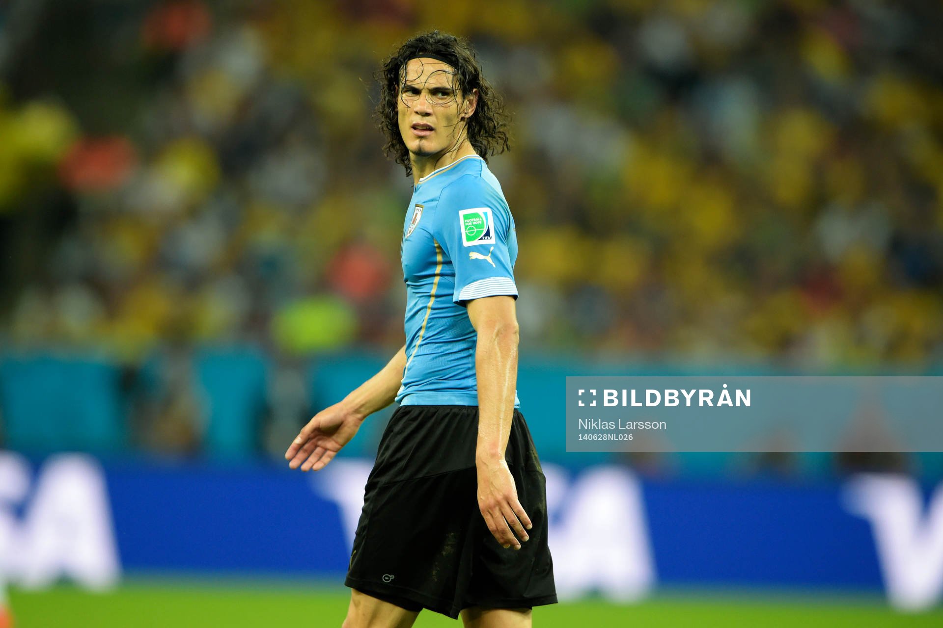 Uruguays Edinson Cavani under fotbollsmatchen mellan Colombia och Uruguay under fotbolls-VM den 28 juni 2014 i Rio de Janeiro.